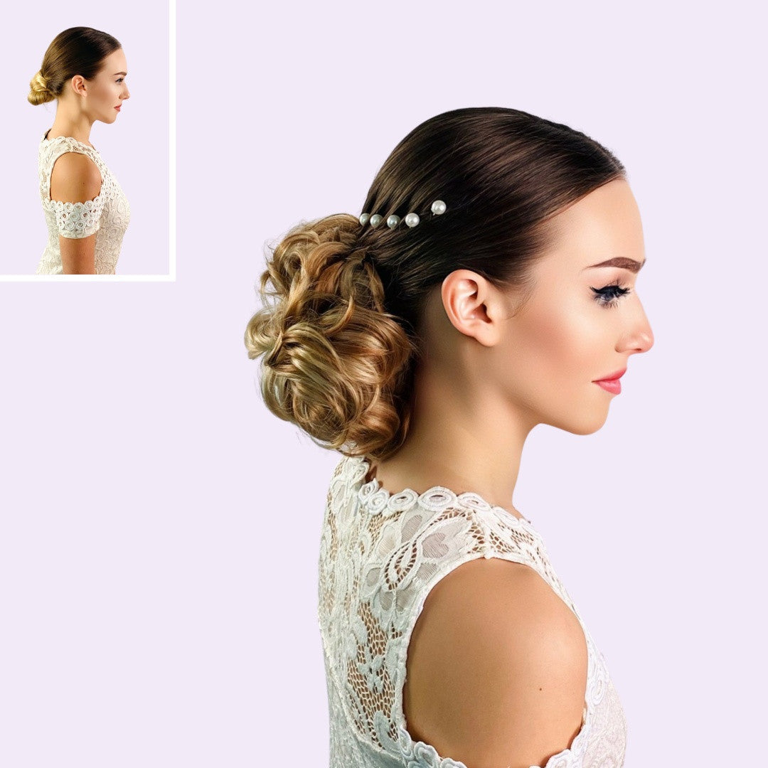 chignon bun, updo hairstyle, wedding bun, clip in hairpieces, easy chignon bun