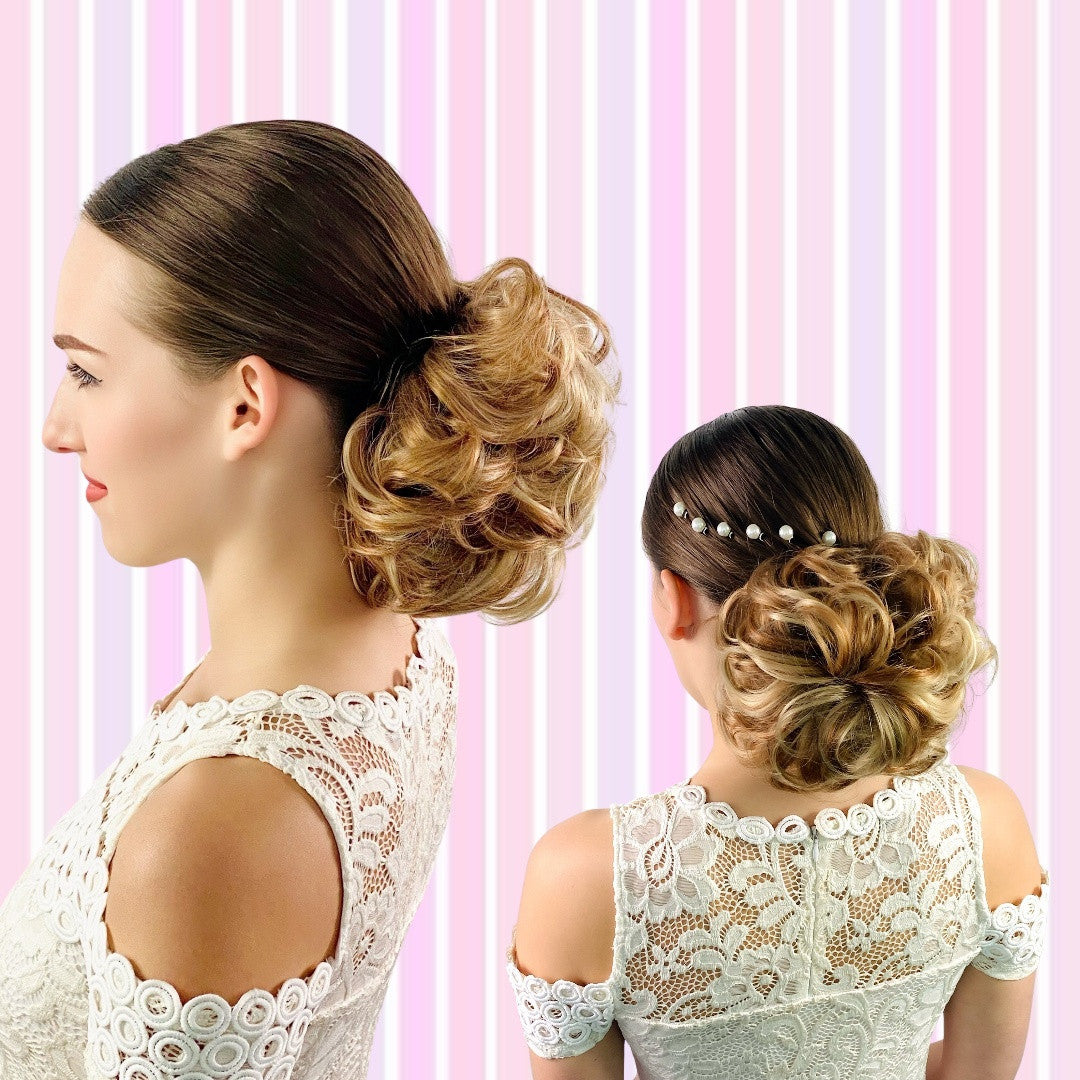 chignon bun, updo hairstyle, wedding bun, clip in hairpieces, easy chignon bun