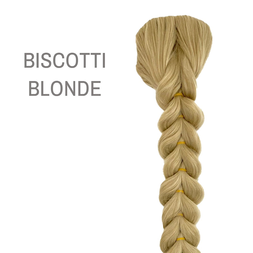 Topaz french braid ponytail from Lars Leroux Hair in color Biscotti Blonde