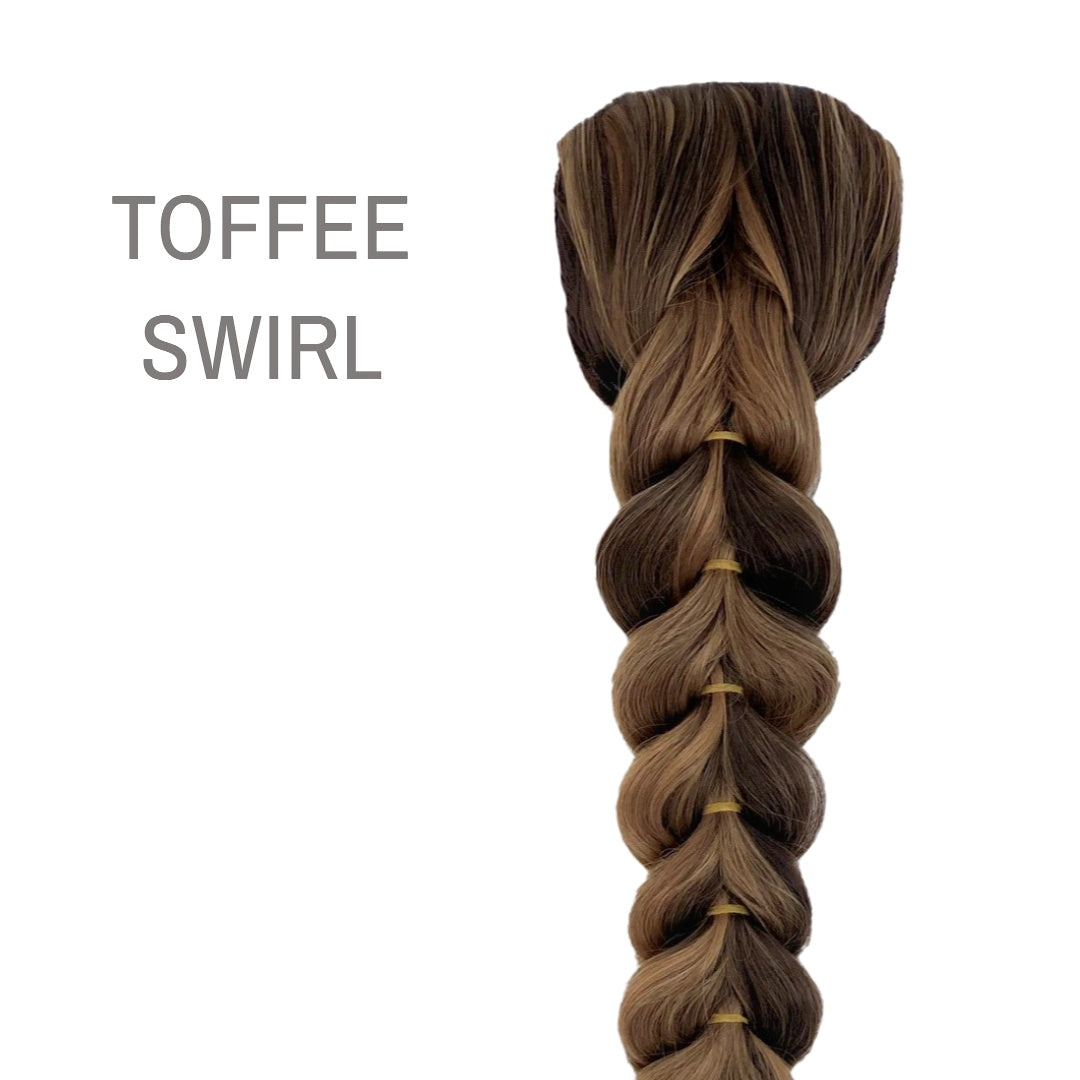 Topaz french braid ponytail from Lars Leroux Hair in color Toffee Swirl