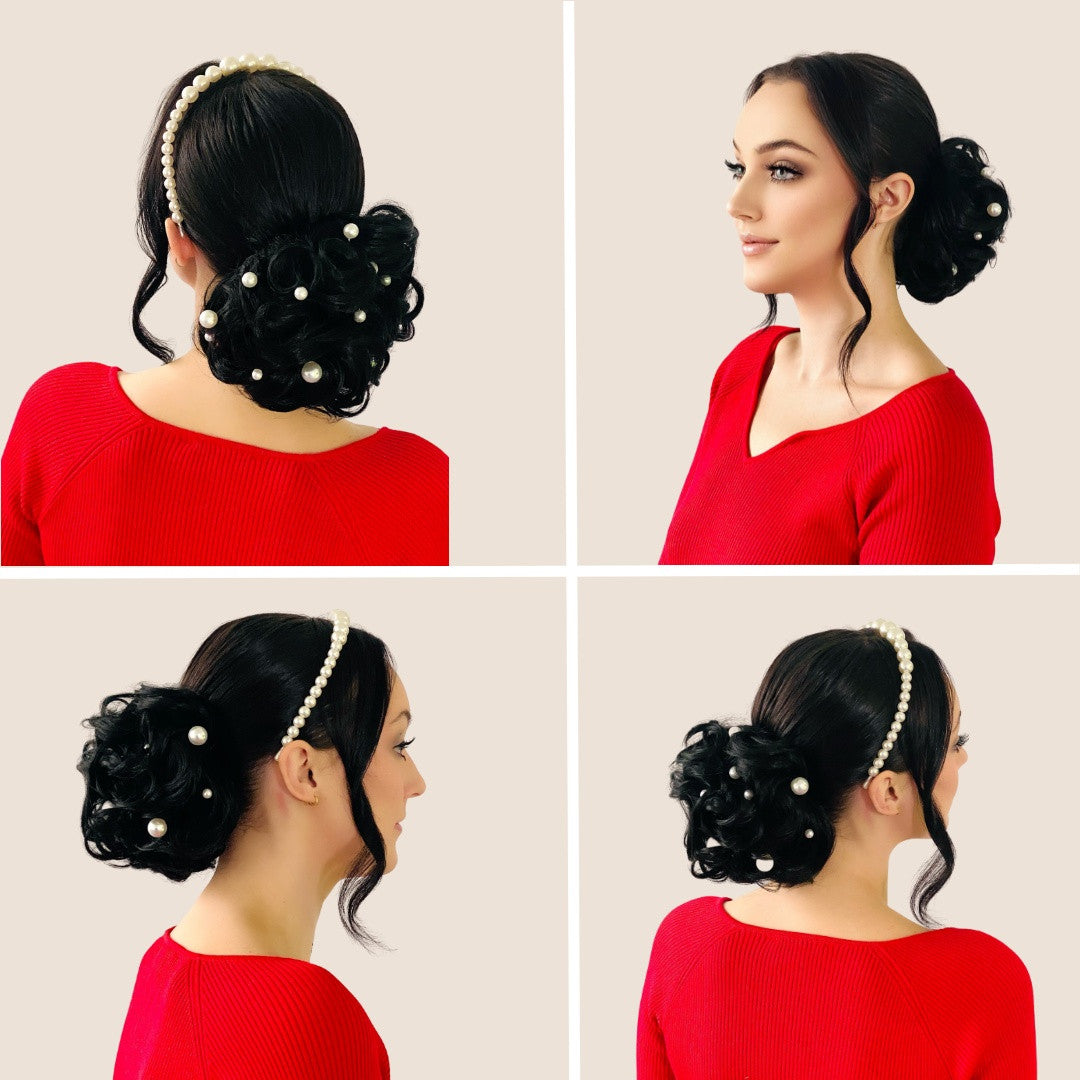 chignon bun, updo hairstyle, wedding bun, clip in hairpieces, easy chignon bun