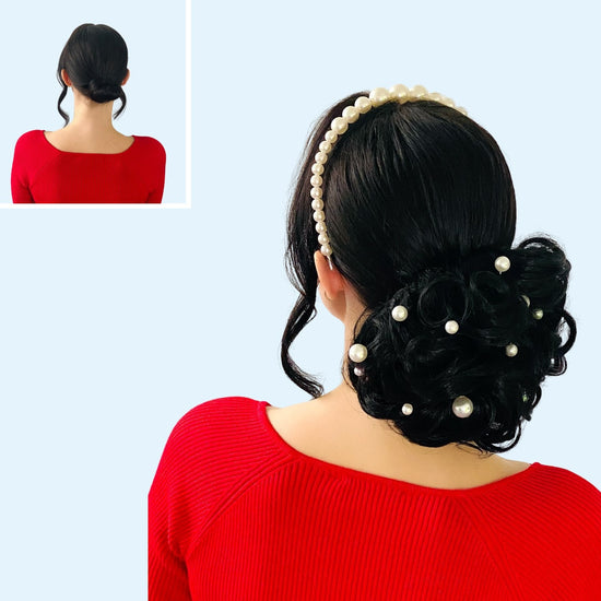 chignon bun, updo hairstyle, wedding bun, clip in hairpieces, easy chignon bun