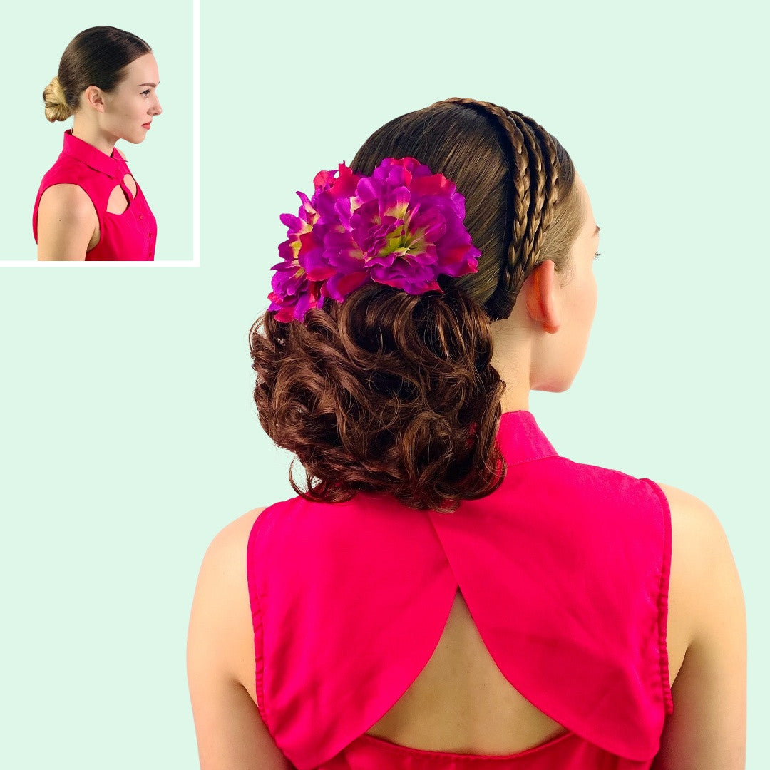 chignon bun, updo hairstyle, wedding bun, clip in hairpieces, easy chignon bun